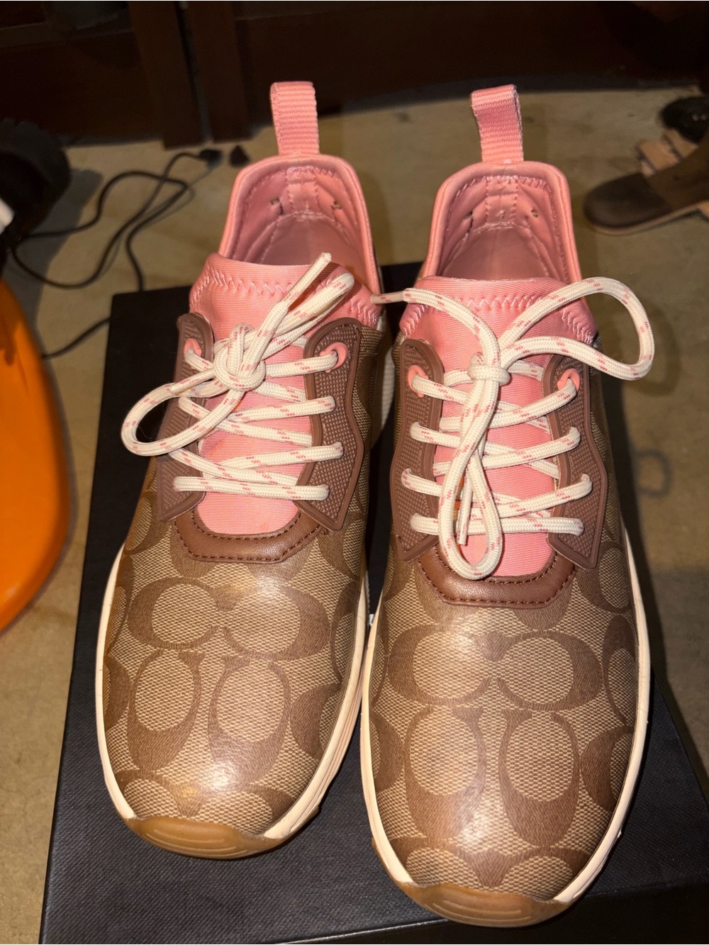 Coach Pink and Brown Signature Lace-Up Sneakers